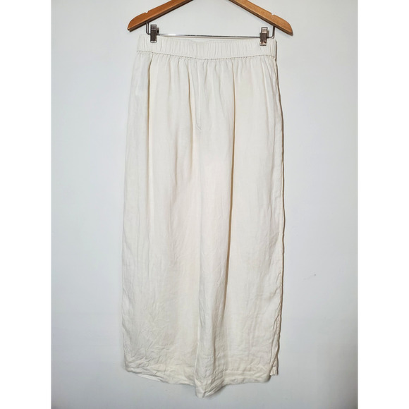 Sigrid Olsen Womens Medium Wide Leg Linen Pants Cream Bohemian Beach Pockets - Picture 3 of 8